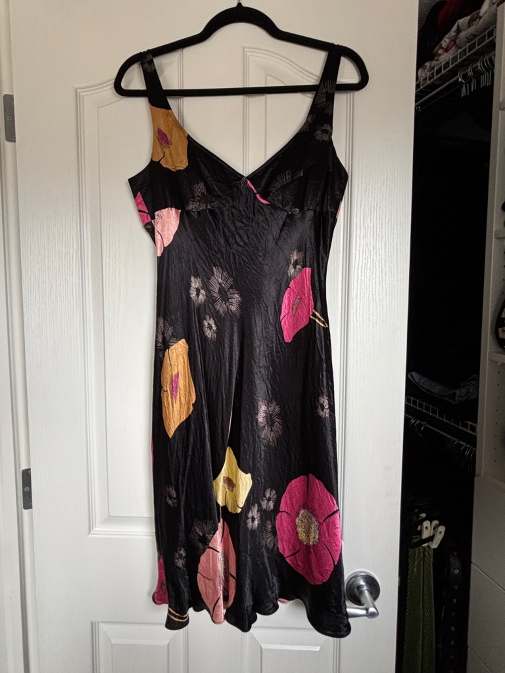 Jones New York Black Dress knee length with Pink & Yellow Floral Print